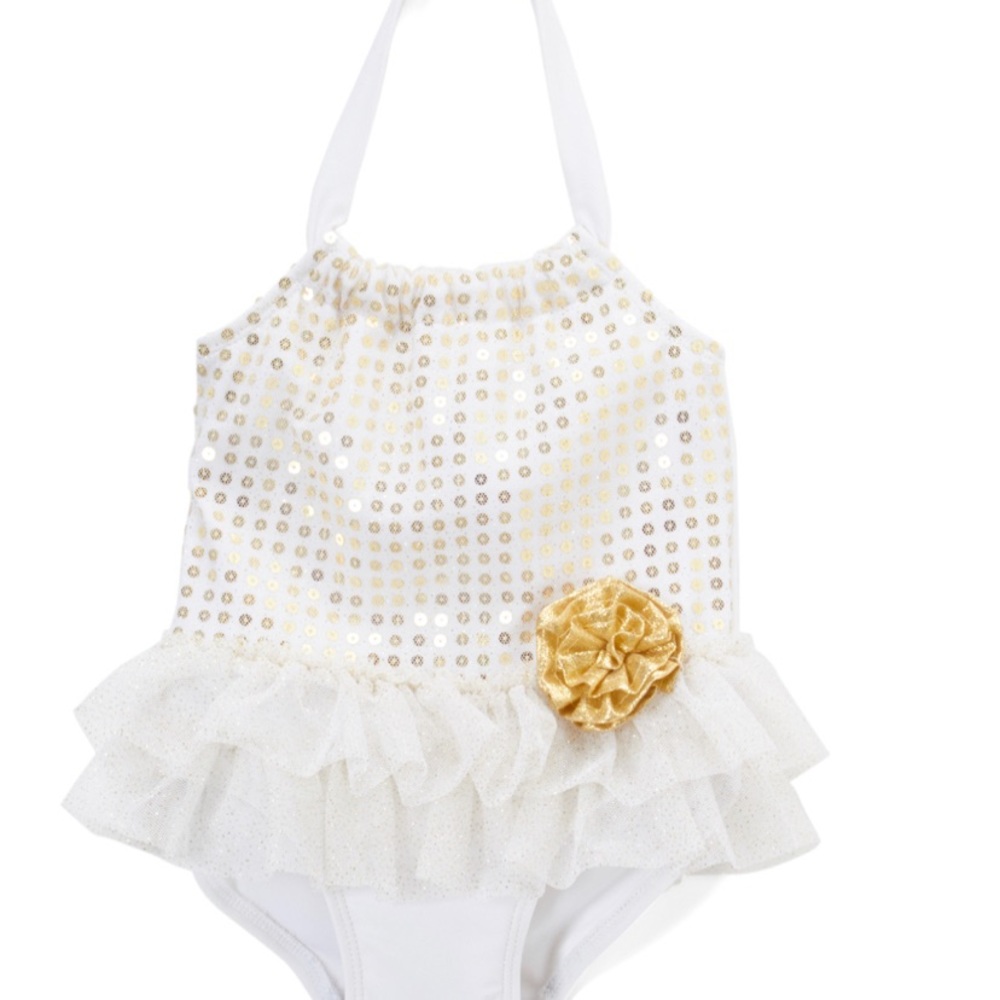 White and Gold Sequin Swimsuit NWT, Size 4T